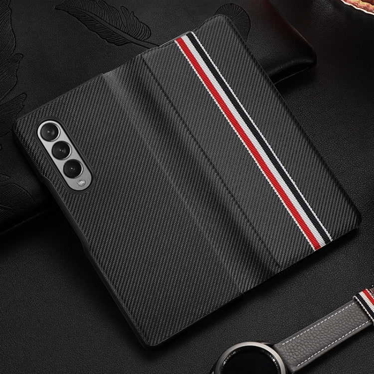 For Samsung Galaxy Z Fold3 5G Carbon Fiber Texture Folding All Inclusive PU Shockproof Splicing Leather Case(Black) Eurekaonline