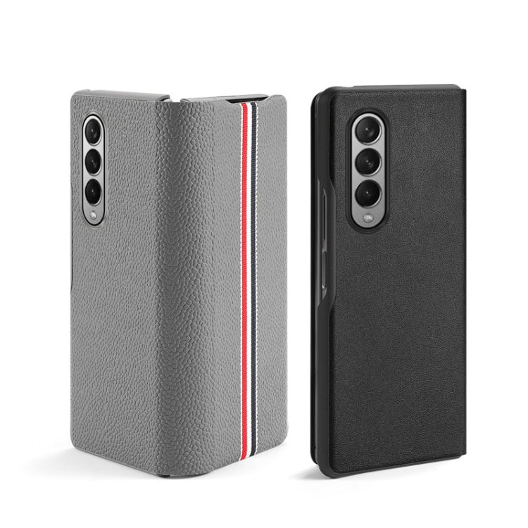 For Samsung Galaxy Z Fold3 5G Cowhide Shockproof Fold Splicing Leather Case(Black) Eurekaonline