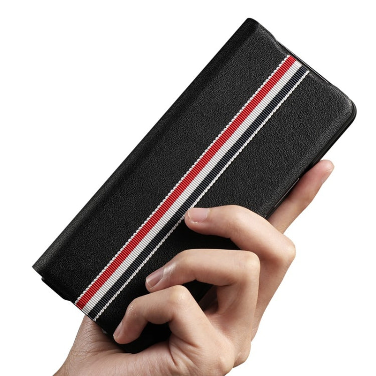 For Samsung Galaxy Z Fold3 5G Cowhide Shockproof Fold Splicing Leather Case(Black) Eurekaonline