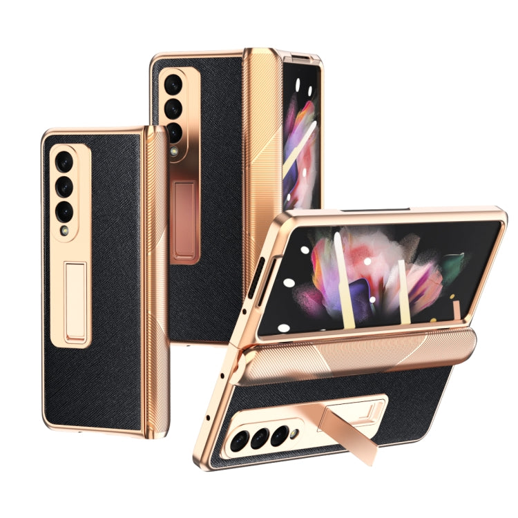 For Samsung Galaxy Z Fold3 5G Electroplated Armor Cross Texture Phone Case(Black) Eurekaonline