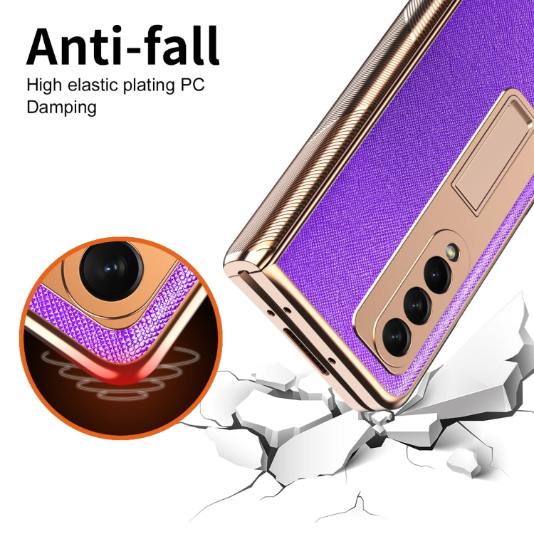 For Samsung Galaxy Z Fold3 5G Electroplated Armor Cross Texture Phone Case(Purple) Eurekaonline