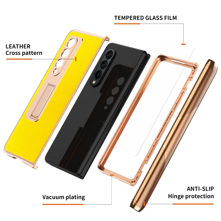 For Samsung Galaxy Z Fold3 5G Electroplated Armor Cross Texture Phone Case(Yellow) Eurekaonline