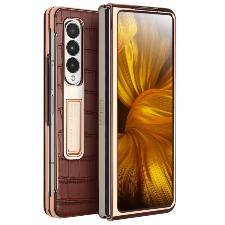 For Samsung Galaxy Z Fold3 5G Genuine Leather + PC Phone Case(Brown) Eurekaonline