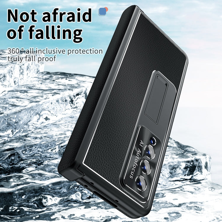 For Samsung Galaxy Z Fold3 5G Litchi Pattern Magnetic Shell Film Integrated Shockproof Phone Case(Black) Eurekaonline