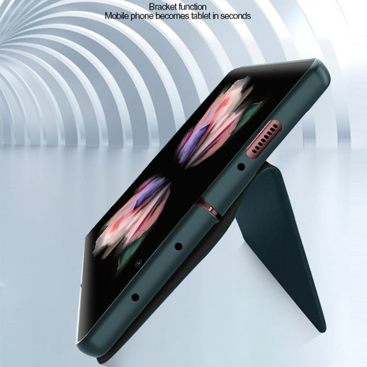 For Samsung Galaxy Z Fold3 5G Split Type Horizontal Flip Foldable Leather Case with Holder & Card Slots & Wallet(Fiber Black) Eurekaonline