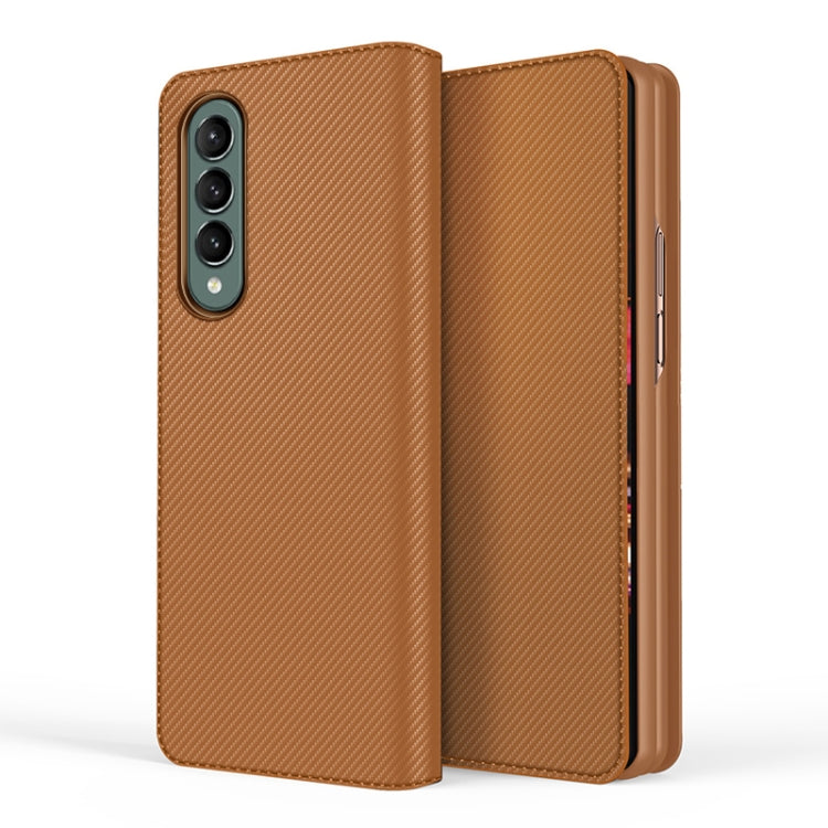 For Samsung Galaxy Z Fold3 5G Split Type Horizontal Flip Foldable Leather Case with Holder & Card Slots & Wallet(Fiber Brown) Eurekaonline