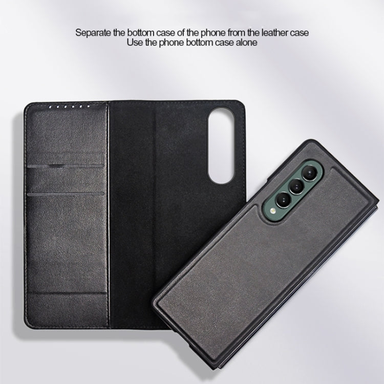 For Samsung Galaxy Z Fold3 5G Split Type Horizontal Flip Foldable Leather Case with Holder & Card Slots & Wallet(Plain Brown) Eurekaonline