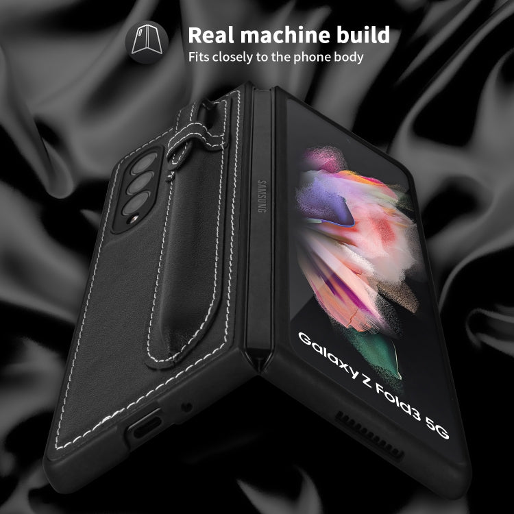 For Samsung Galaxy Z Fold3 5G Top Layer Leather Back Cover Folding Leather Phone Case(Black) Eurekaonline