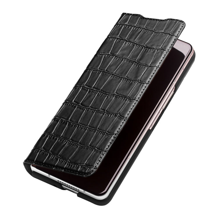 For Samsung Galaxy Z Fold3 5G/W22 5G QIALINO Crocodile Pattern Genuine Leather Phone Case(Black) Eurekaonline