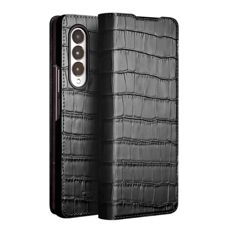 For Samsung Galaxy Z Fold3 5G/W22 5G QIALINO Crocodile Pattern Genuine Leather Phone Case(Black) Eurekaonline