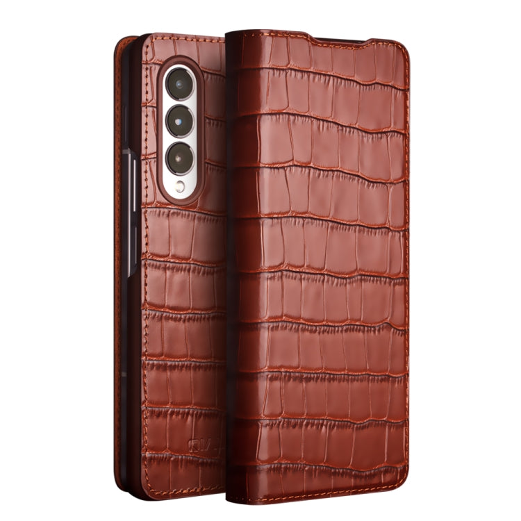 For Samsung Galaxy Z Fold3 5G/W22 5G QIALINO Crocodile Pattern Genuine Leather Phone Case(Brown) Eurekaonline
