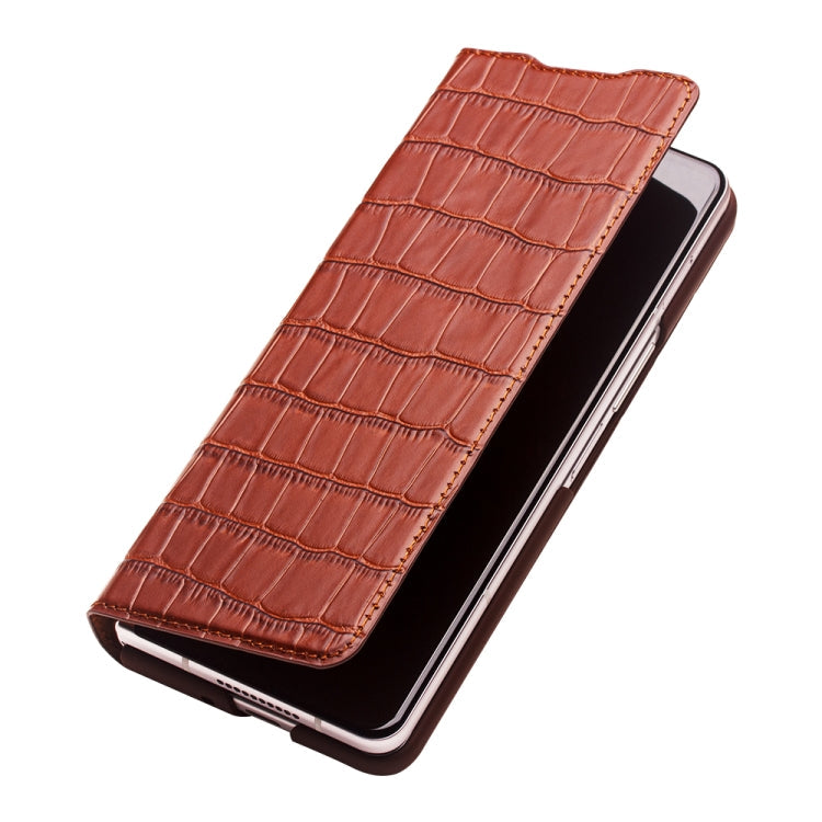 For Samsung Galaxy Z Fold3 5G/W22 5G QIALINO Crocodile Pattern Genuine Leather Phone Case(Brown) Eurekaonline