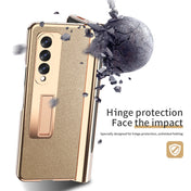 For Samsung Galaxy Z Fold3 Litchi Texture Integrated Electroplating Hinge Flip Phone Case with Pen Slot(Gold) Eurekaonline