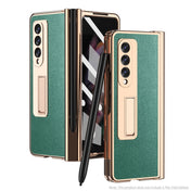 For Samsung Galaxy Z Fold3 Litchi Texture Integrated Electroplating Hinge Flip Phone Case with Pen Slot(Green) Eurekaonline