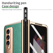 For Samsung Galaxy Z Fold3 Litchi Texture Integrated Electroplating Hinge Flip Phone Case with Pen Slot(Green) Eurekaonline