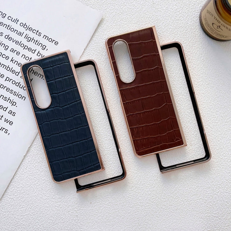 For Samsung Galaxy Z Fold4 5G Crocodile Texture Genuine Leather Electroplating Phone Case(Black) Eurekaonline