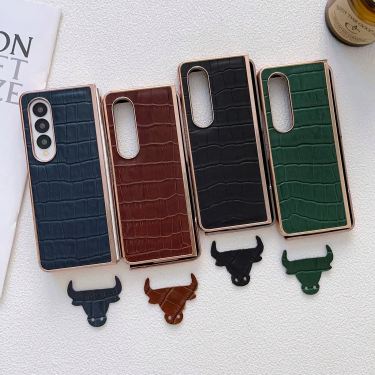 For Samsung Galaxy Z Fold4 5G Crocodile Texture Genuine Leather Electroplating Phone Case(Black) Eurekaonline