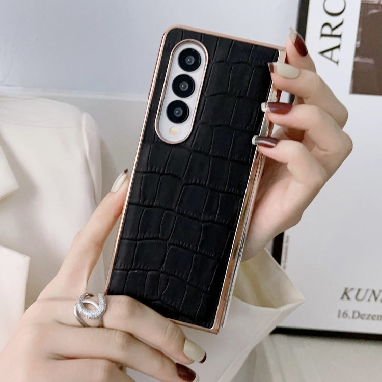 For Samsung Galaxy Z Fold4 5G Crocodile Texture Genuine Leather Electroplating Phone Case(Blue) Eurekaonline