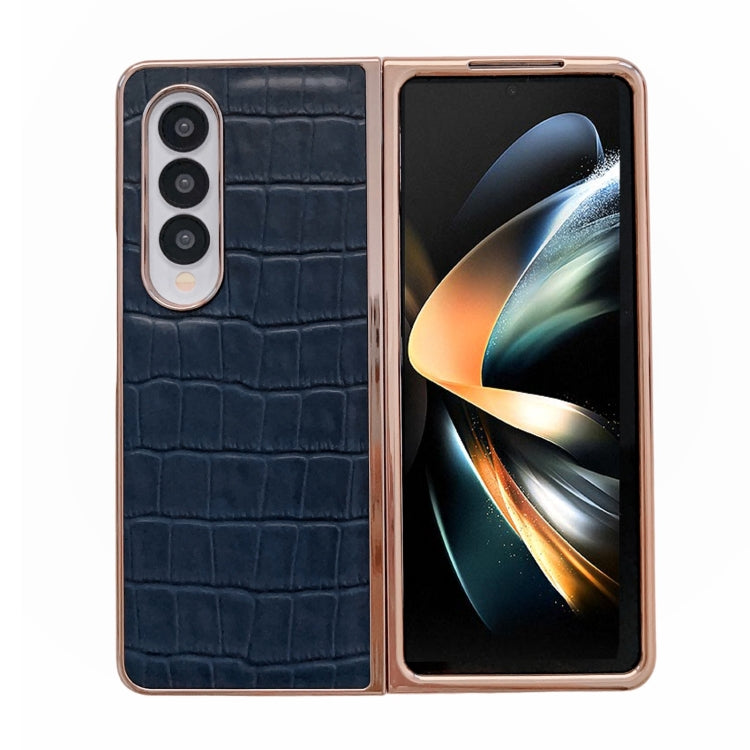 For Samsung Galaxy Z Fold4 5G Crocodile Texture Genuine Leather Electroplating Phone Case(Blue) Eurekaonline