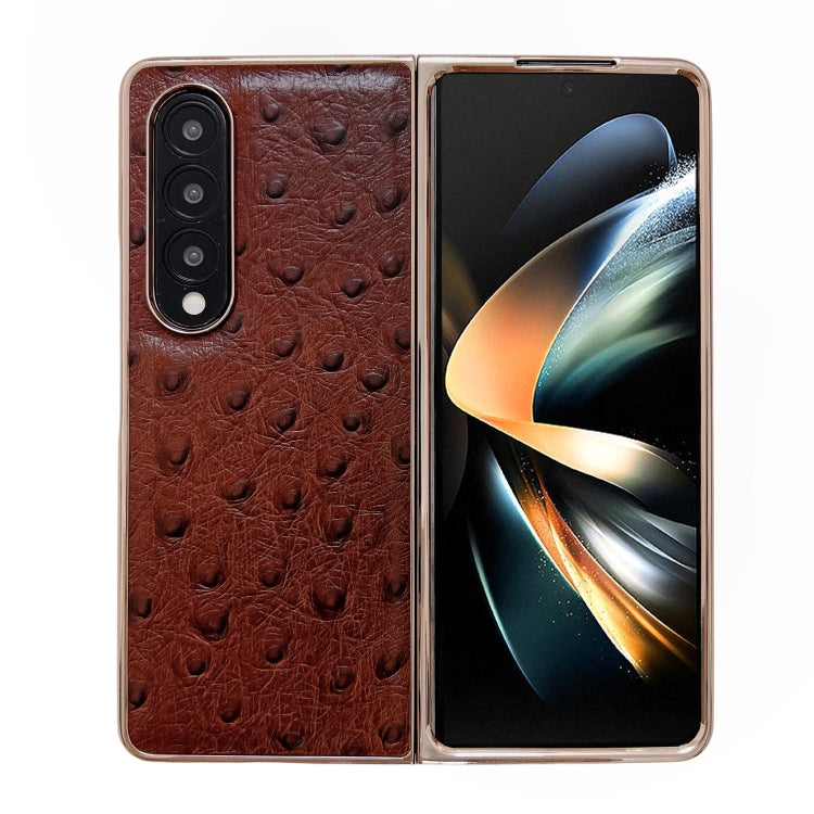 For Samsung Galaxy Z Fold4 5G Genuine Leather Ostrich Texture Nano Plating Phone Case(Coffee) Eurekaonline