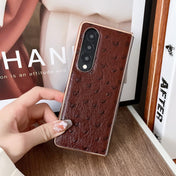For Samsung Galaxy Z Fold4 5G Genuine Leather Ostrich Texture Nano Plating Phone Case(Coffee) Eurekaonline