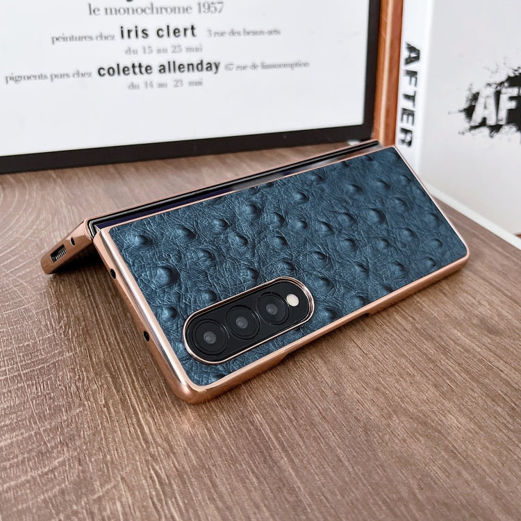 For Samsung Galaxy Z Fold4 5G Genuine Leather Ostrich Texture Nano Plating Phone Case(Coffee) Eurekaonline