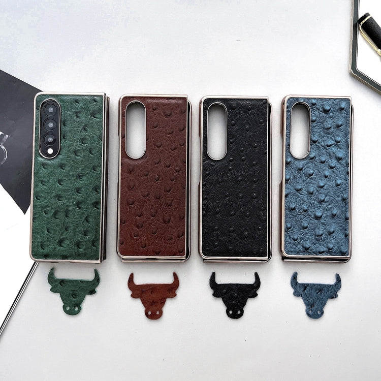 For Samsung Galaxy Z Fold4 5G Genuine Leather Ostrich Texture Nano Plating Phone Case(Green) Eurekaonline