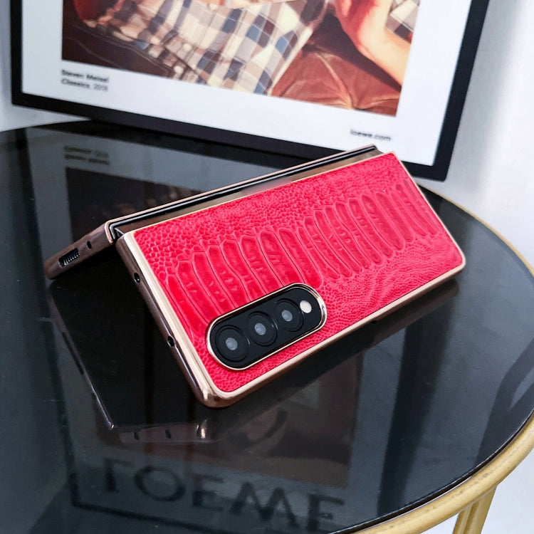 For Samsung Galaxy Z Fold4 5G Genuine Leather Weilai Series Nano Plating Phone Case(Black) Eurekaonline