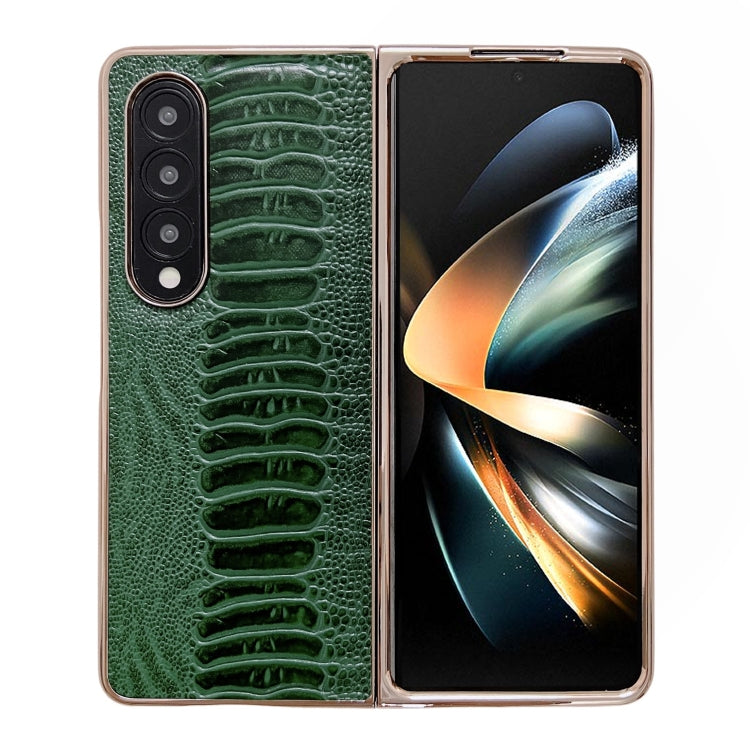 For Samsung Galaxy Z Fold4 5G Genuine Leather Weilai Series Nano Plating Phone Case(Green) Eurekaonline