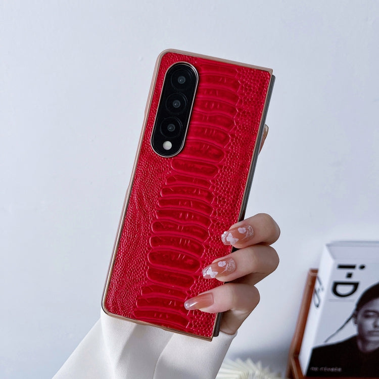 For Samsung Galaxy Z Fold4 5G Genuine Leather Weilai Series Nano Plating Phone Case(Red) Eurekaonline