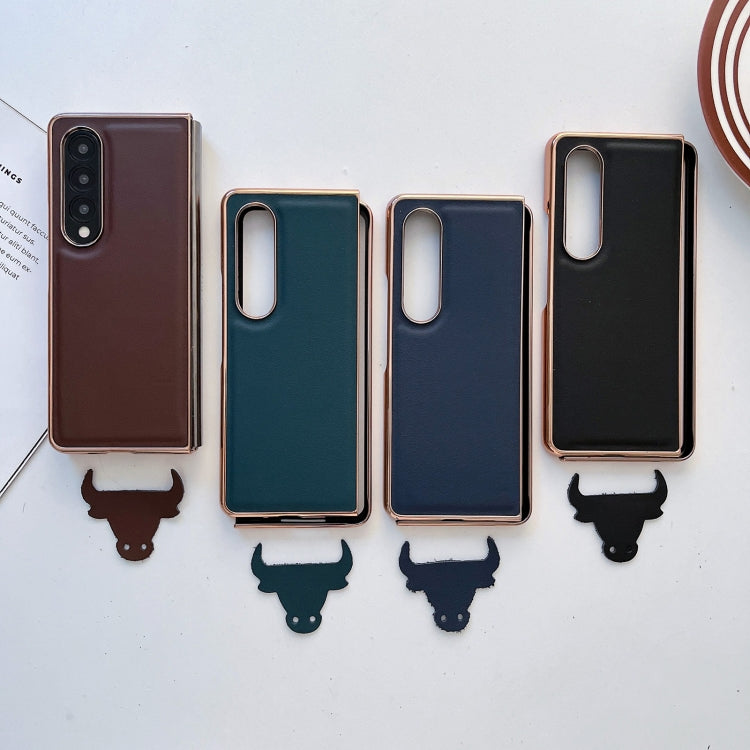For Samsung Galaxy Z Fold4 5G Genuine Leather Xiaoya Series Nano Plating Phone Case(Coffee) Eurekaonline