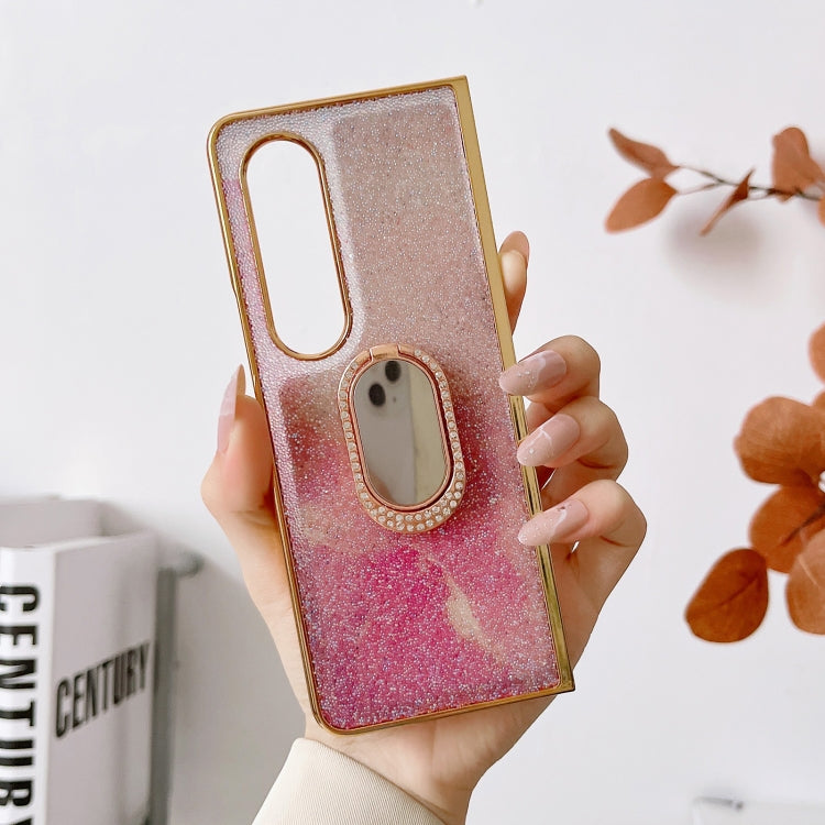 For Samsung Galaxy Z Fold4 5G Shinning Diamond Ring Holder Phone Case(Pink White) Eurekaonline
