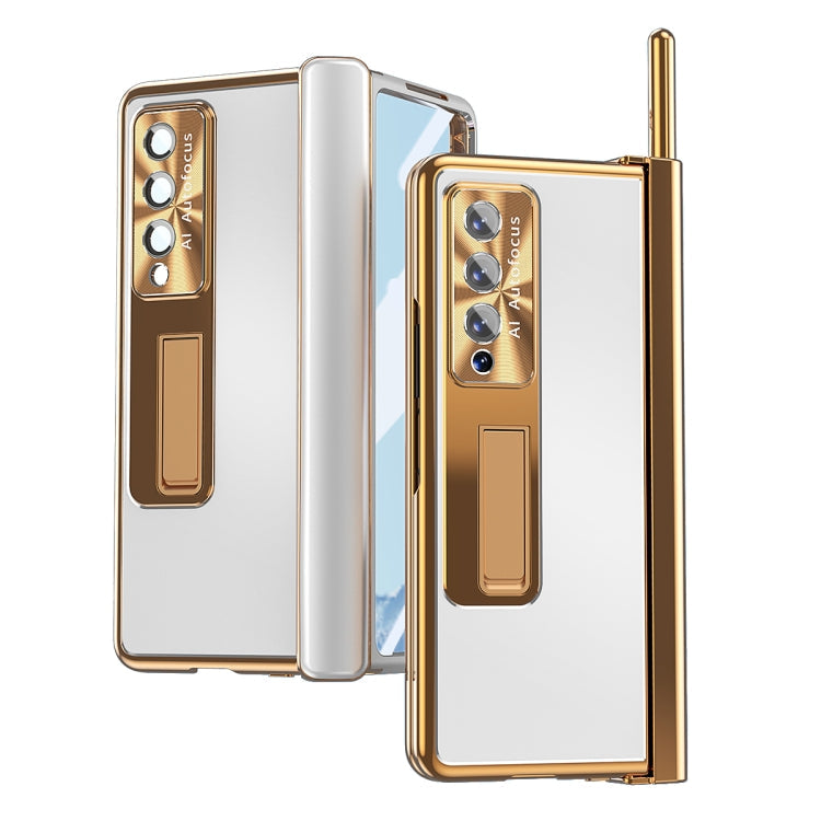 For Samsung Galaxy Z Fold4 Aluminum Alloy Double Hinge Shockproof Phone Protective Case(Silver Gold) Eurekaonline