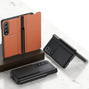 For Samsung Galaxy Z Fold4 Card Holder Phone Leather Case with Pen Slot(Brown) Eurekaonline