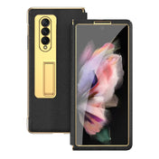 For Samsung Galaxy Z Fold4 Cross Texture Integrated Electroplating Hinge Flip Phone Case with Tempered Film(Black) Eurekaonline