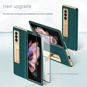 For Samsung Galaxy Z Fold4 Cross Texture Integrated Electroplating Hinge Flip Phone Case with Tempered Film(Gold) Eurekaonline