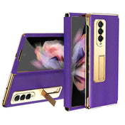 For Samsung Galaxy Z Fold4 Cross Texture Integrated Electroplating Hinge Flip Phone Case with Tempered Film(Purple) Eurekaonline