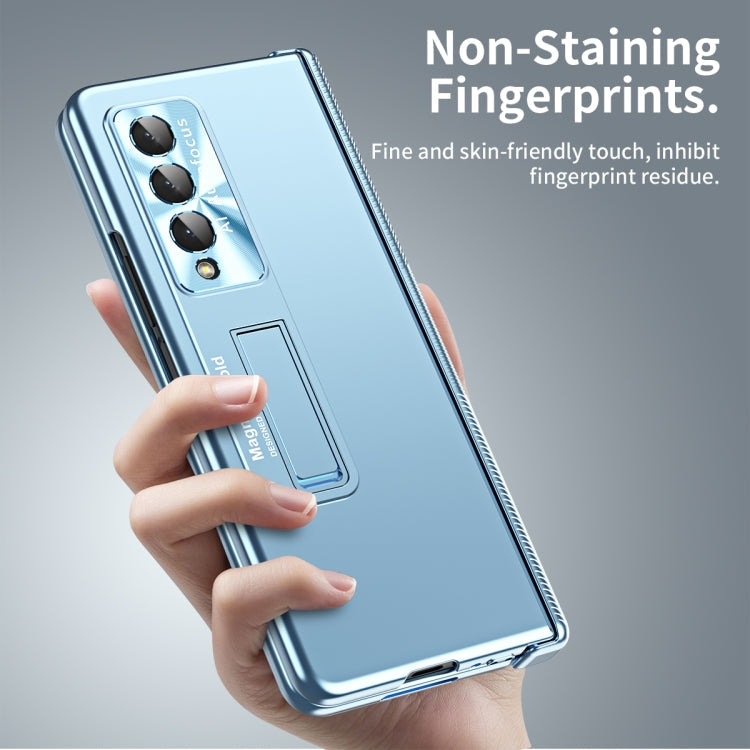 For Samsung Galaxy Z Fold4 Electroplating Corrugated Hinge Folding Phone Case(Blue) Eurekaonline