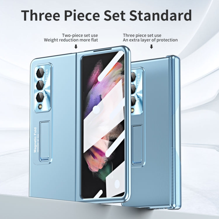 For Samsung Galaxy Z Fold4 Electroplating Corrugated Hinge Folding Phone Case(Blue) Eurekaonline