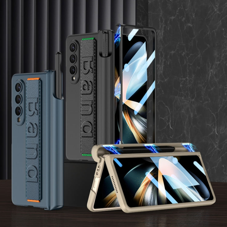 For Samsung Galaxy Z Fold4 GKK Integrated Magnetic Folding Hinge Phone Case with Wrist Strap & Pen Holder(Green) Eurekaonline