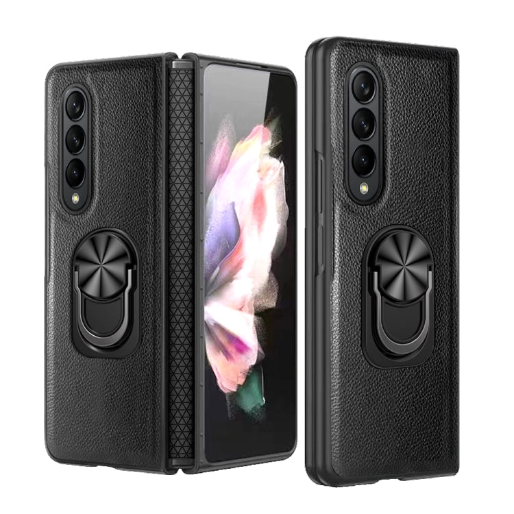 For Samsung Galaxy Z Fold4 GKK Litchi Pattern Foldable Protective Phone Case with Ring Holder(Black) Eurekaonline