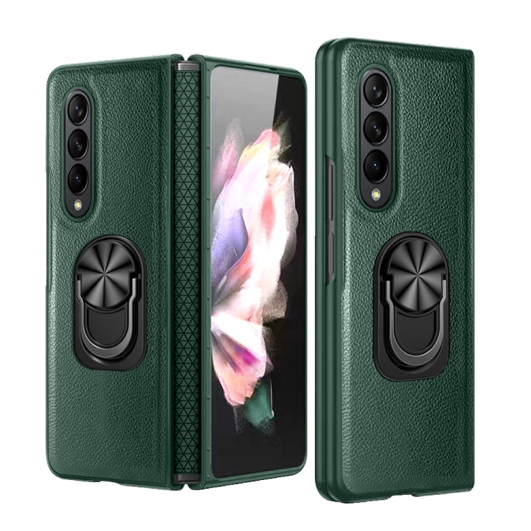 For Samsung Galaxy Z Fold4 GKK Litchi Pattern Foldable Protective Phone Case with Ring Holder(Green) Eurekaonline