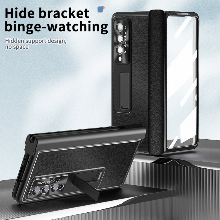For Samsung Galaxy Z Fold4 Litchi Pattern Magnetic Shell Film Integrated Shockproof Phone Case(Black) Eurekaonline