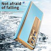 For Samsung Galaxy Z Fold4 Litchi Pattern Magnetic Shell Film Integrated Shockproof Phone Case(Blue Gold) Eurekaonline
