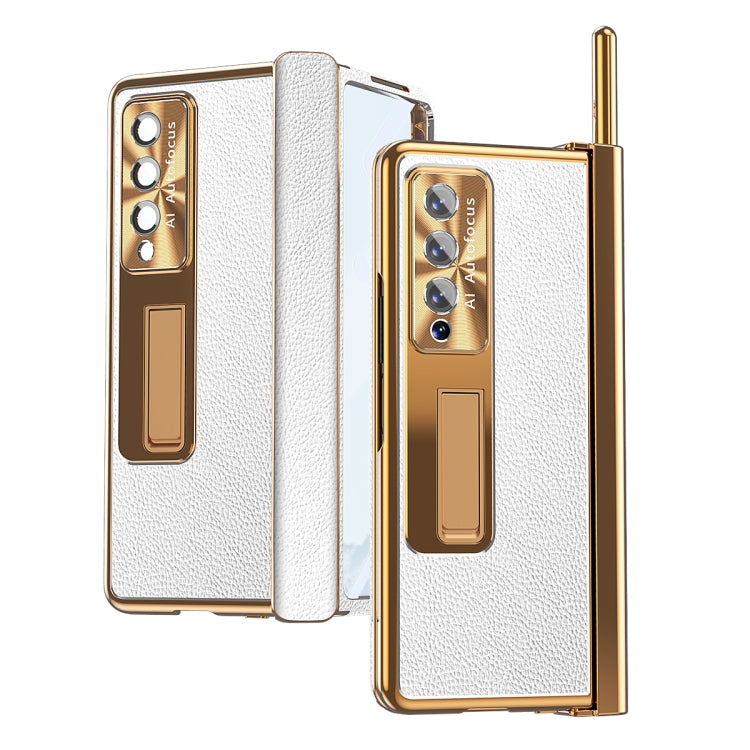 For Samsung Galaxy Z Fold4 Litchi Pattern Magnetic Shell Film Integrated Shockproof Phone Case(Silver Gold) Eurekaonline
