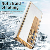 For Samsung Galaxy Z Fold4 Litchi Pattern Magnetic Shell Film Integrated Shockproof Phone Case(Silver Gold) Eurekaonline