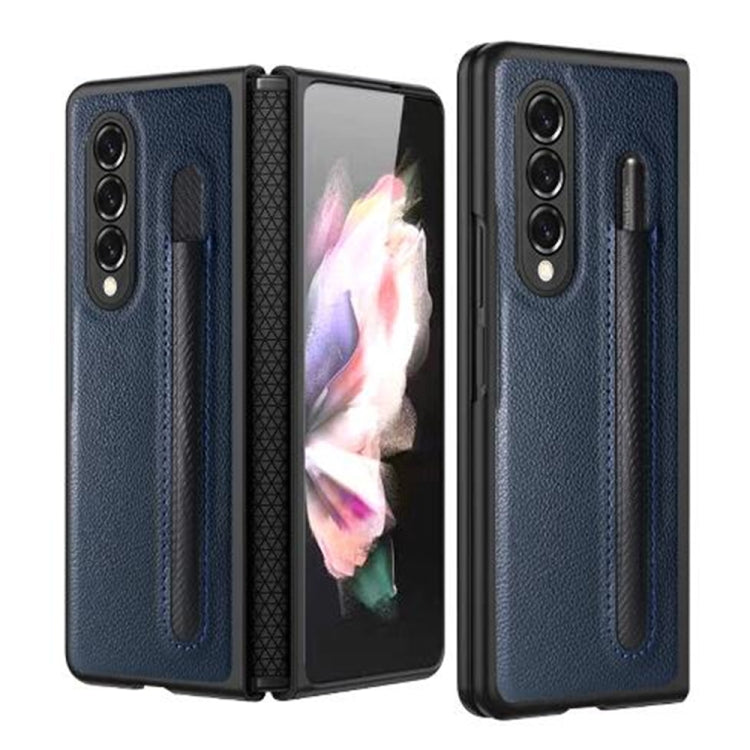 For Samsung Galaxy Z Fold4 Litchi Texture Hinge Protection Folding Phone Case(Blue) Eurekaonline