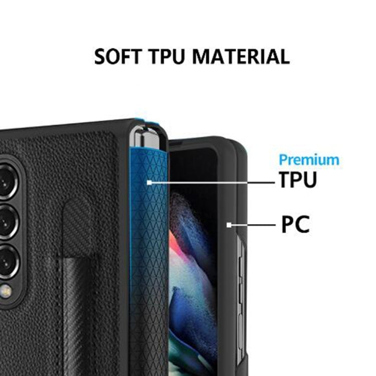 For Samsung Galaxy Z Fold4 Litchi Texture Hinge Protection Folding Phone Case(Blue) Eurekaonline