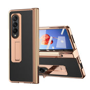For Samsung Galaxy Z Fold4 Litchi Texture Leather Hinged Electroplated Phone Case with Pen(Black) Eurekaonline
