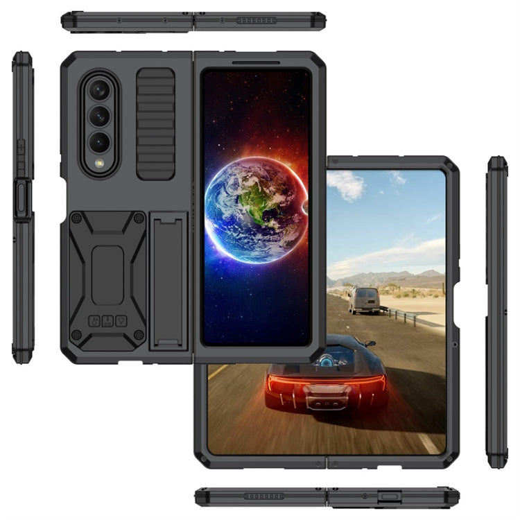 For Samsung Galaxy Z Fold4 Metal Shock-proof Phone Case With Holder(Black) Eurekaonline
